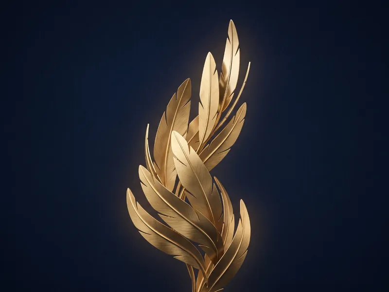 Golden feathers rising against deep navy, symbolising continual renewal